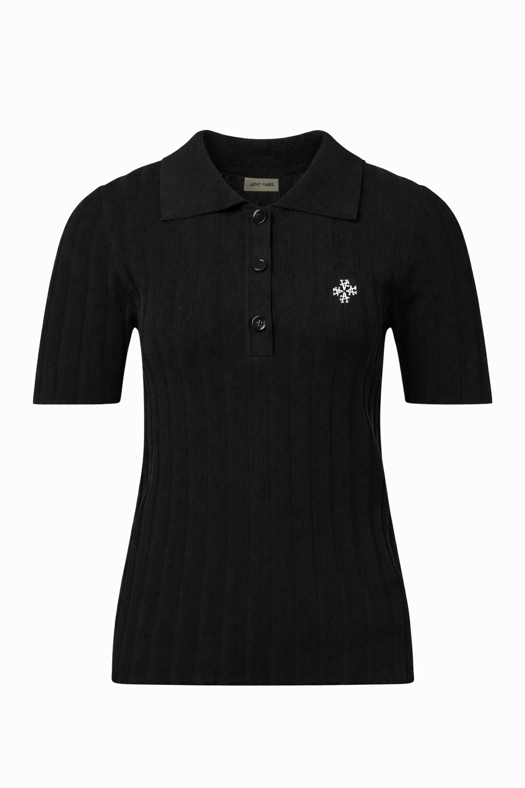 Polo Maille Côtelée ATNT Signature Noir — vue produit face, col boutonné et tricot côtelé