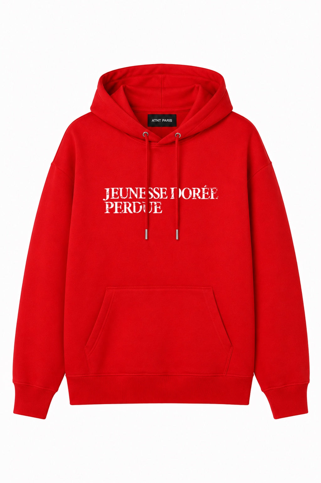 Sweat à Capuche Rouge « Jeunesse Dorée Perdue » – ATNT Paris
