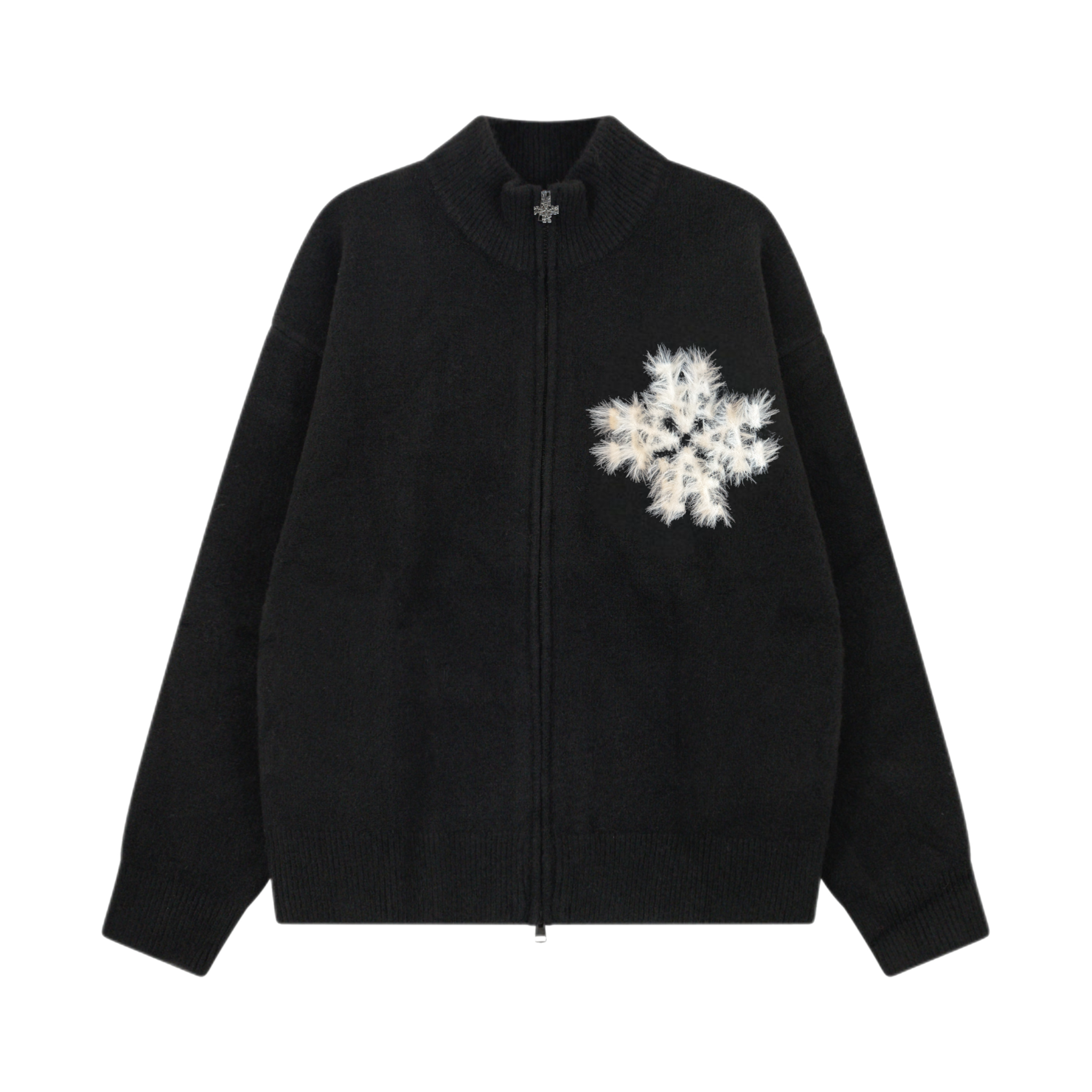 Sweat zippé en maille fluffy monogramme signature noir