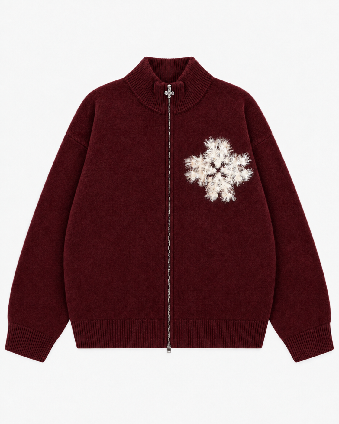 Sweat zippé en maille fluffy monogramme signature bordeaux