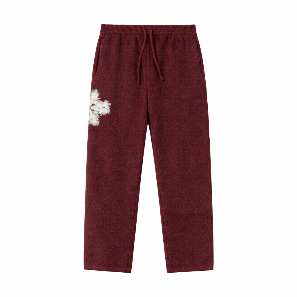 Pantalon de jogging en maille fluffy monogramme signature bordeaux