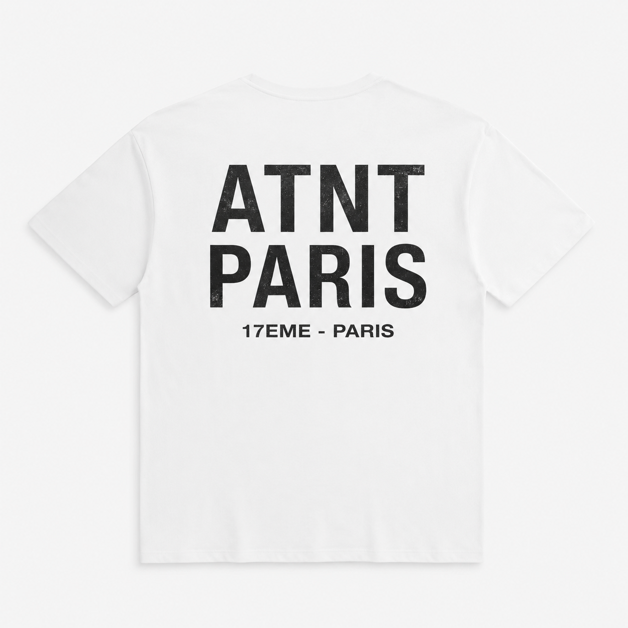 Dos du T-shirt ATNT Paris 17ème Remember avec grand imprimé noir.