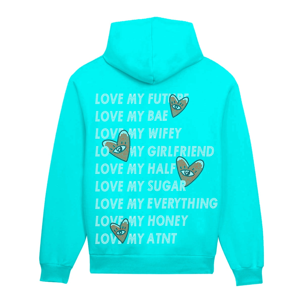 Sweat Capuche Bleu Tiffany Love heart Strass