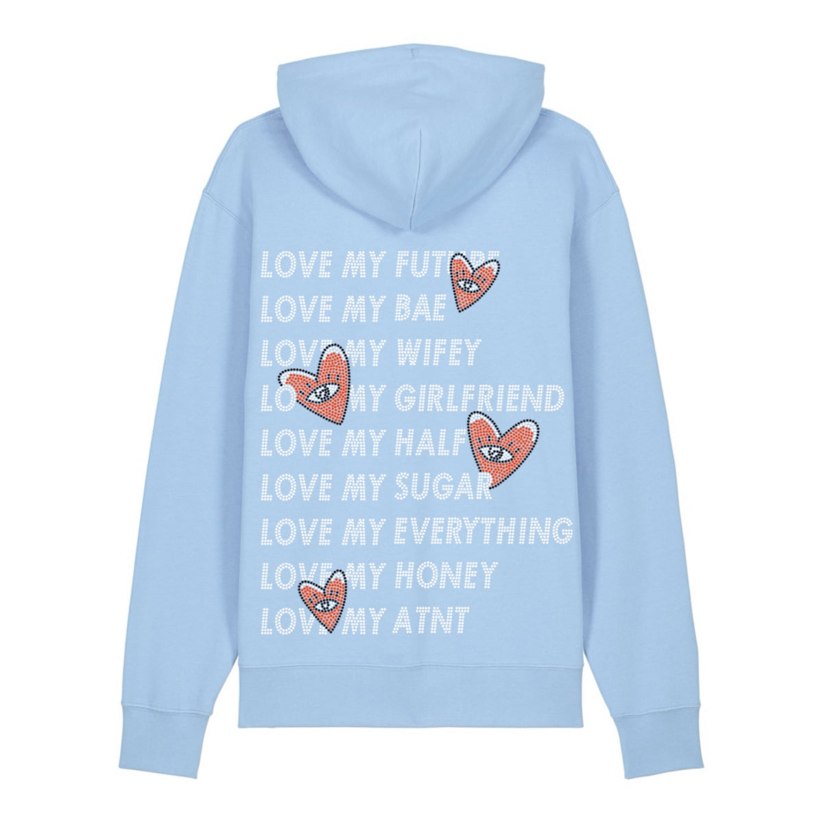 Sweat Capuche Bleu Ciel Love heart Strass