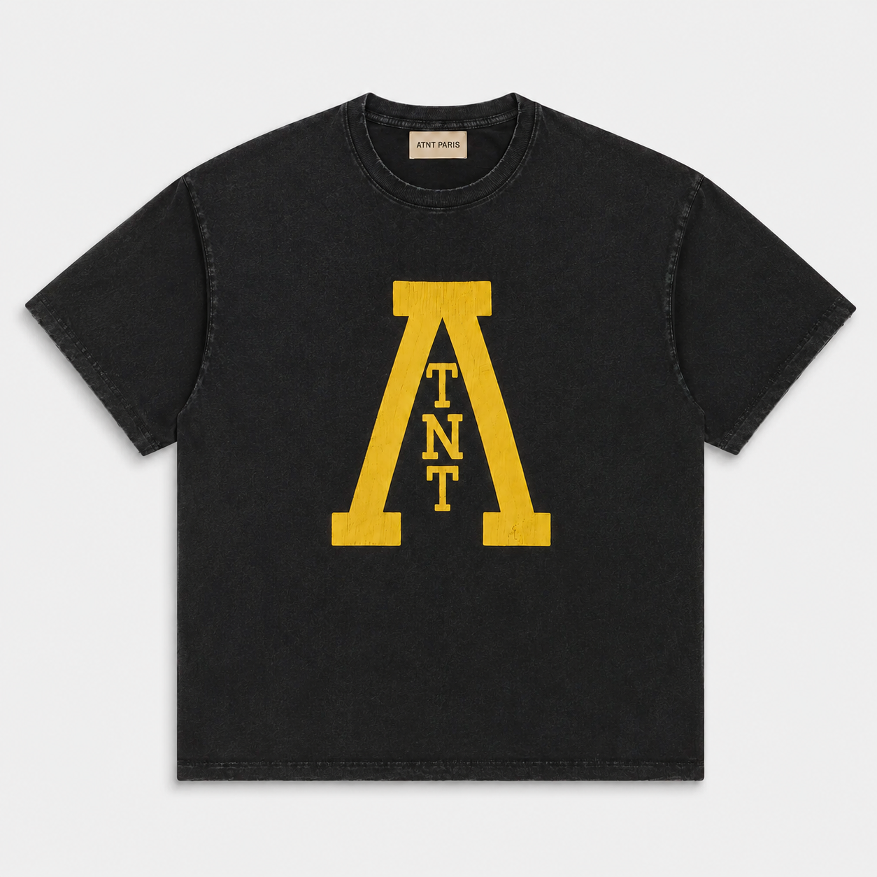 T-shirt ATNT Paris University Graphic washed black avec logo jaune varsity.