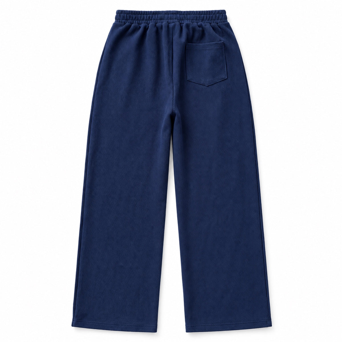 Pantalon Héritage Ample Marine ATNT PARIS, coupe droite ample, taille élastiquée et poche arrière plaquée, vue de dos.