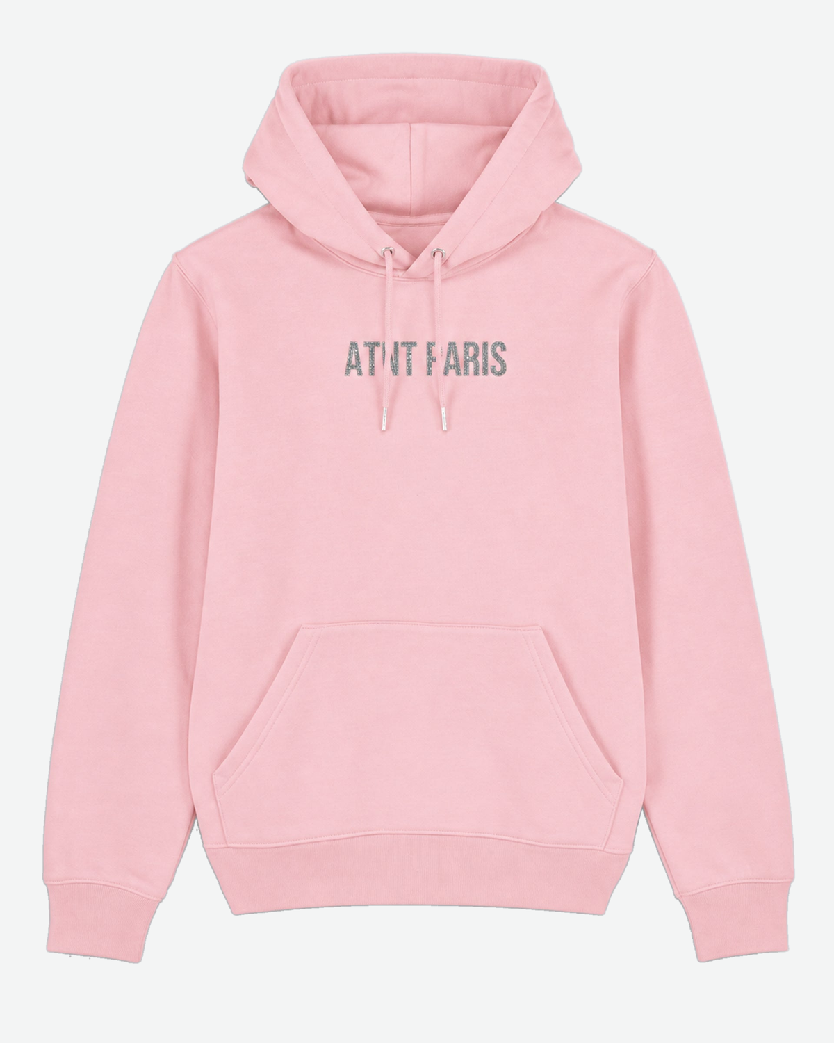 Sweat à Capuche Rose Clair Dark Angel Strass – ATNT Paris — vue de face, fond gris clair #F3F4F4