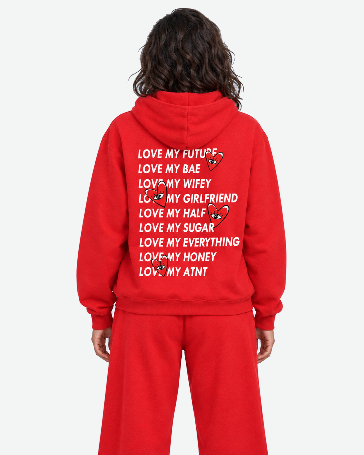Sweat Capuche Rouge Love Heart — vue de dos — fond #F3F4F4, 1920 × 2400 px