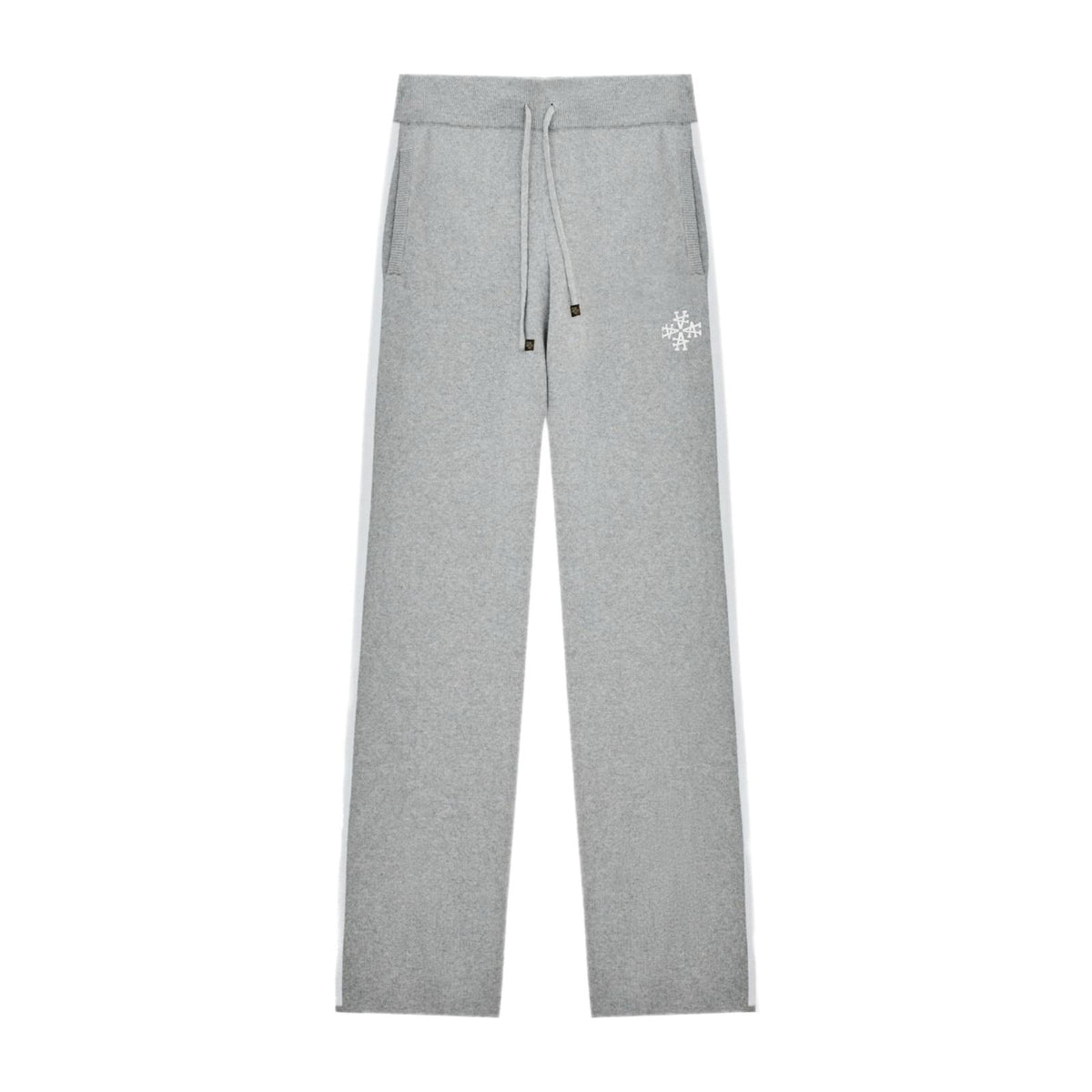 Pantalon knitted gris signature rayures latérales ATNT PARIS, vue de face.