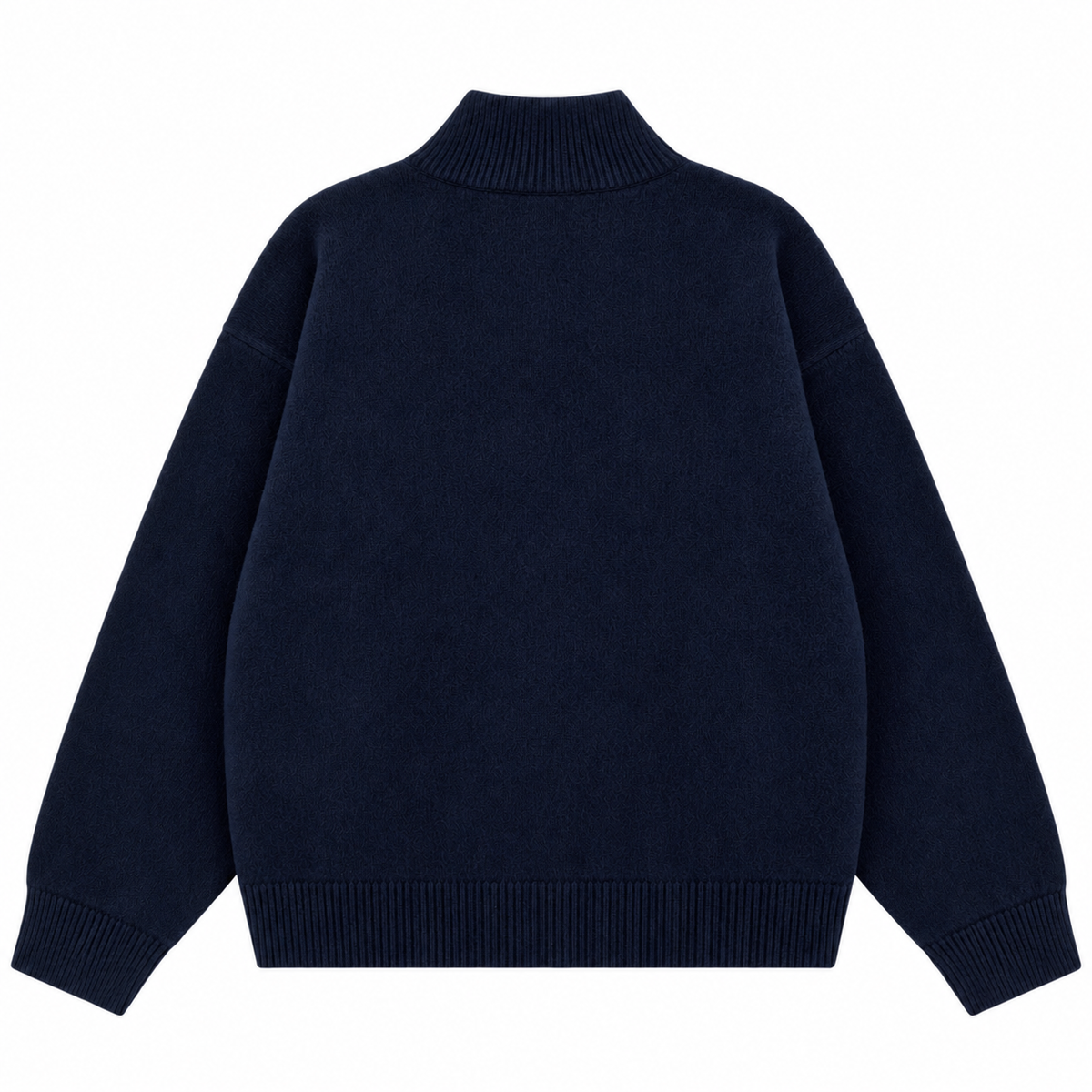 Sweat zippé en maille fluffy monogramme signature bleu marine ATNT PARIS, vue de dos.