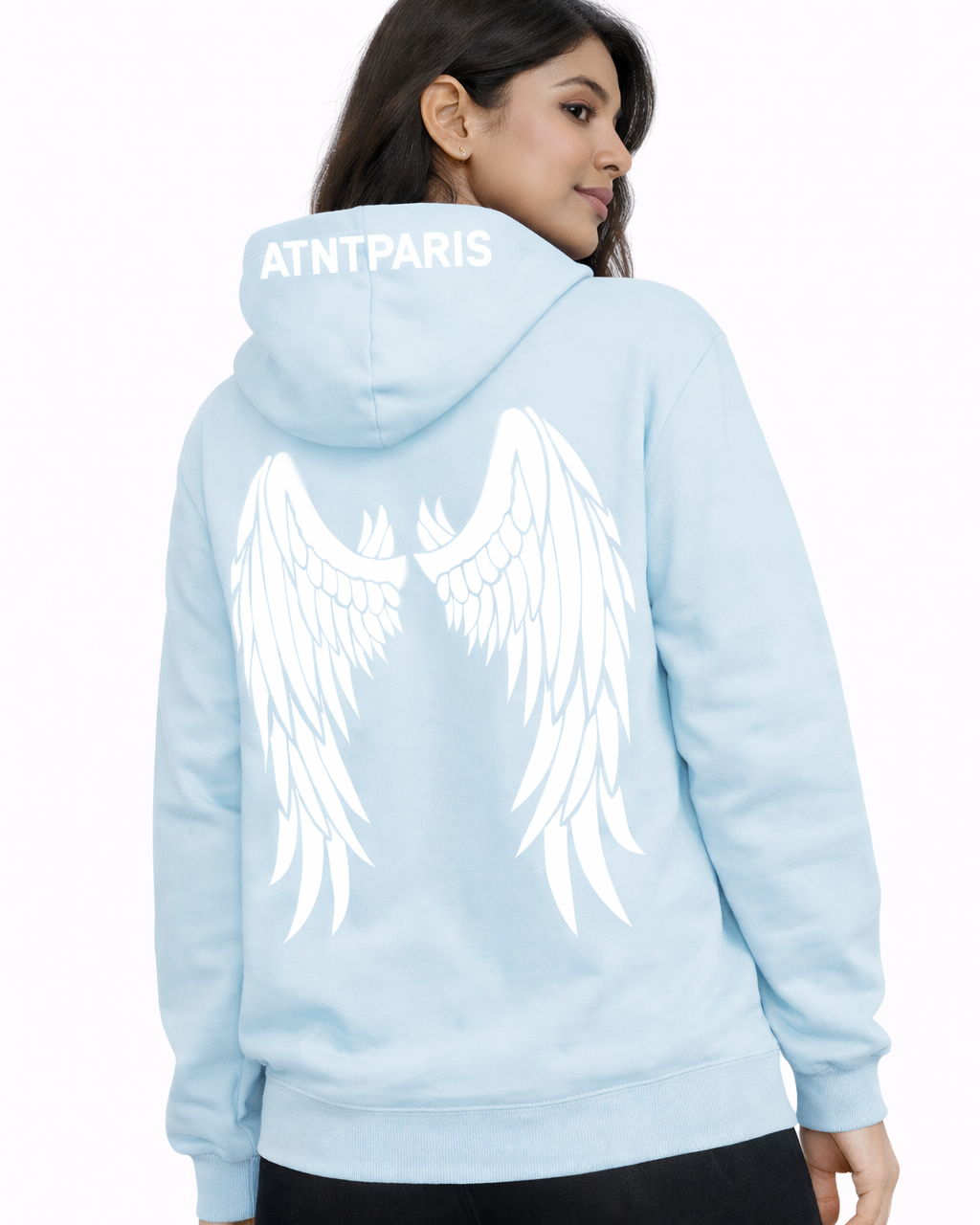 sweat capuche bleu ciel dark angel ailes d'anges