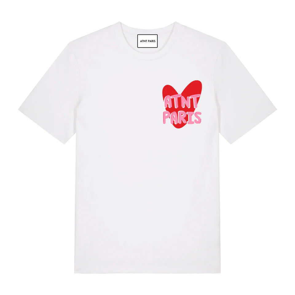 T-shirt blanc unisexe trust love ATNT PARIS, vue de face.