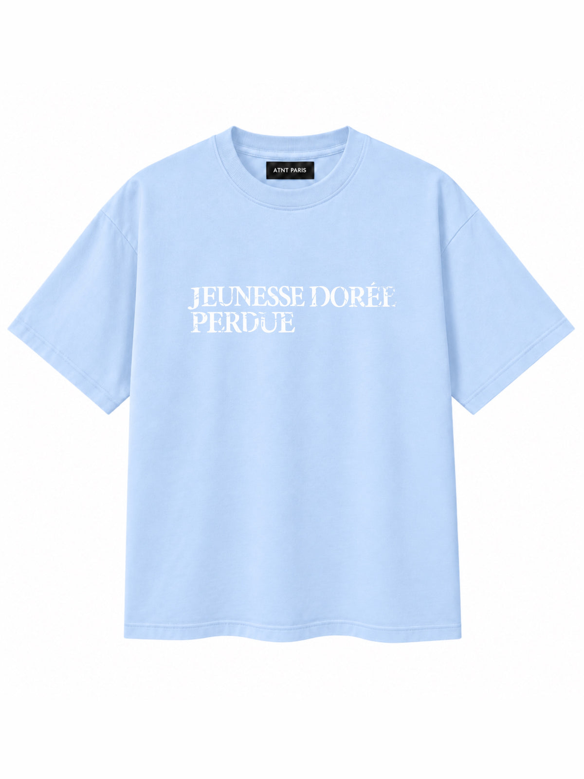 T-shirt bleu ciel Jeunesse Dorée Perdue ATNT PARIS, vue de face.