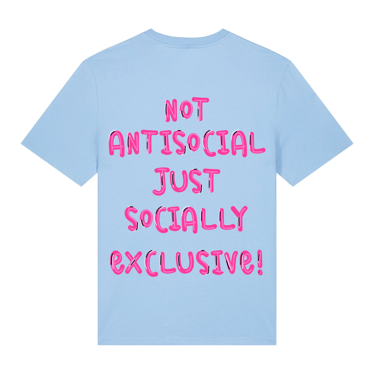 T-shirt bleu ciel Not Antisocial ATNT PARIS, vue de dos.