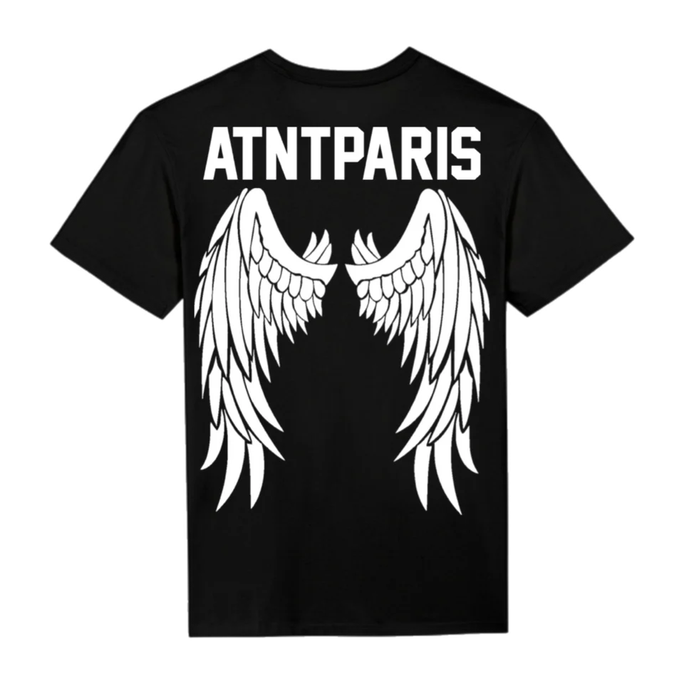 T-shirt unisexe Dark Angel noir ATNT PARIS, vue de dos.