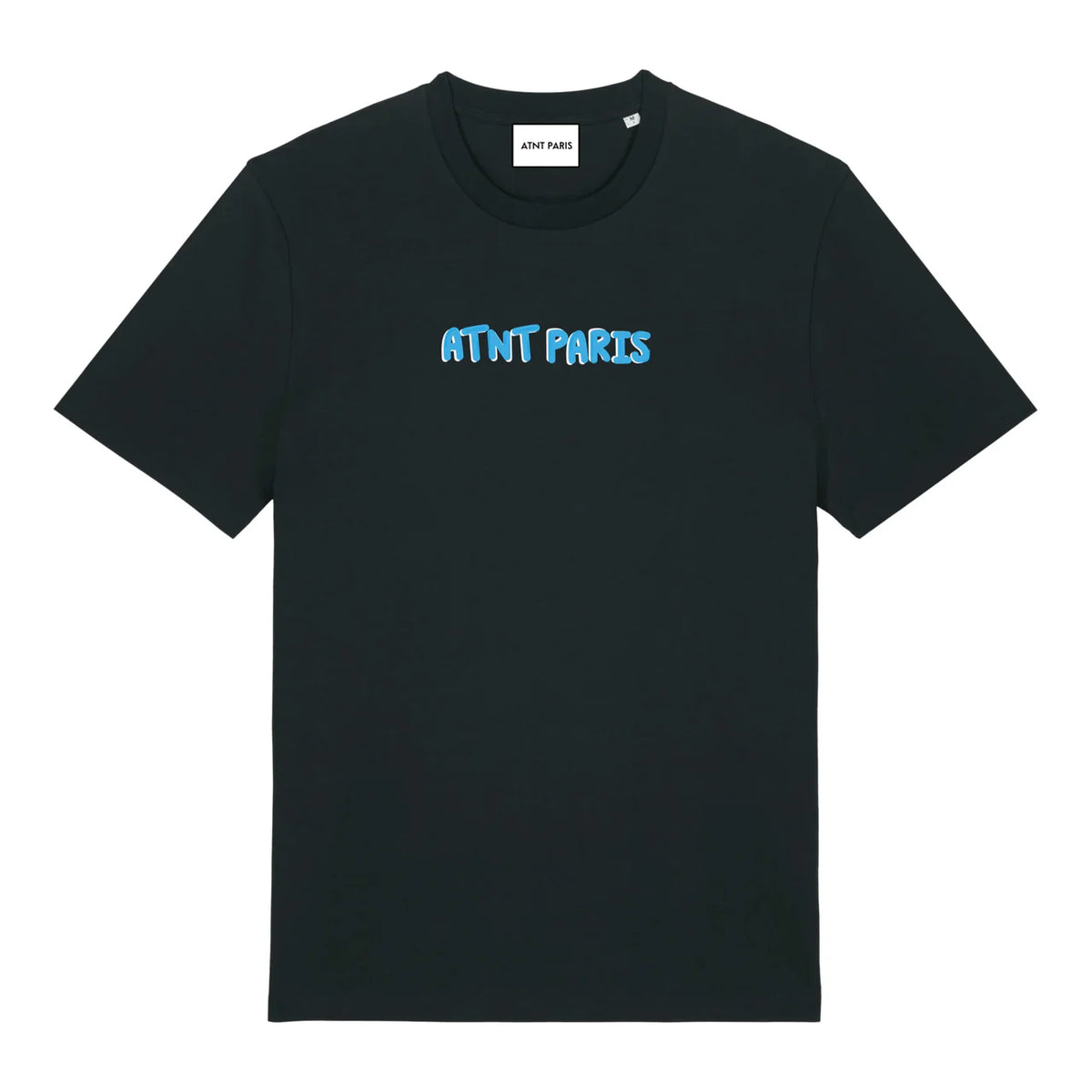 T-shirt unisexe noir Love Is a Feeling ATNT PARIS, vue de face.