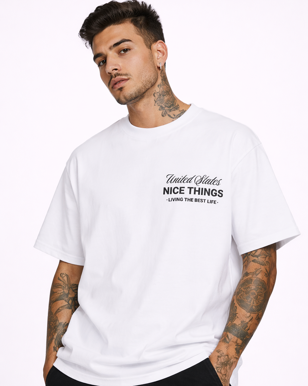 T-shirt blanc ATNT Paris United States Nice Things, photo studio fond blanc