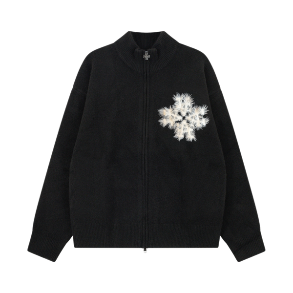 Sweat zippé en maille fluffy monogramme signature noir