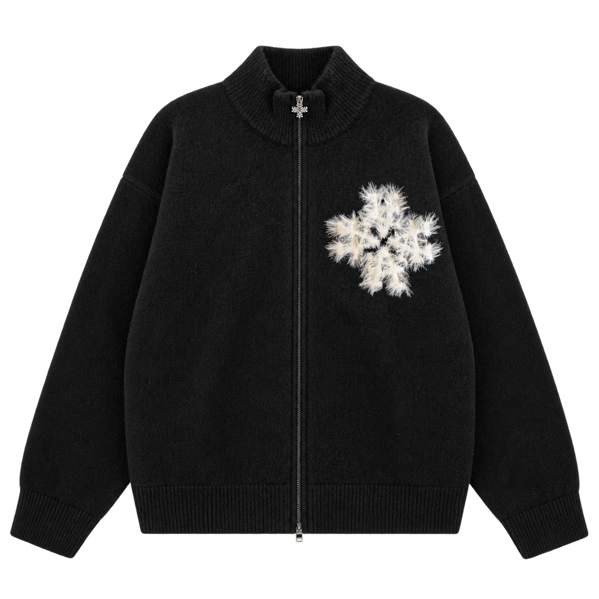 Sweat zippé en maille fluffy monogramme signature noir