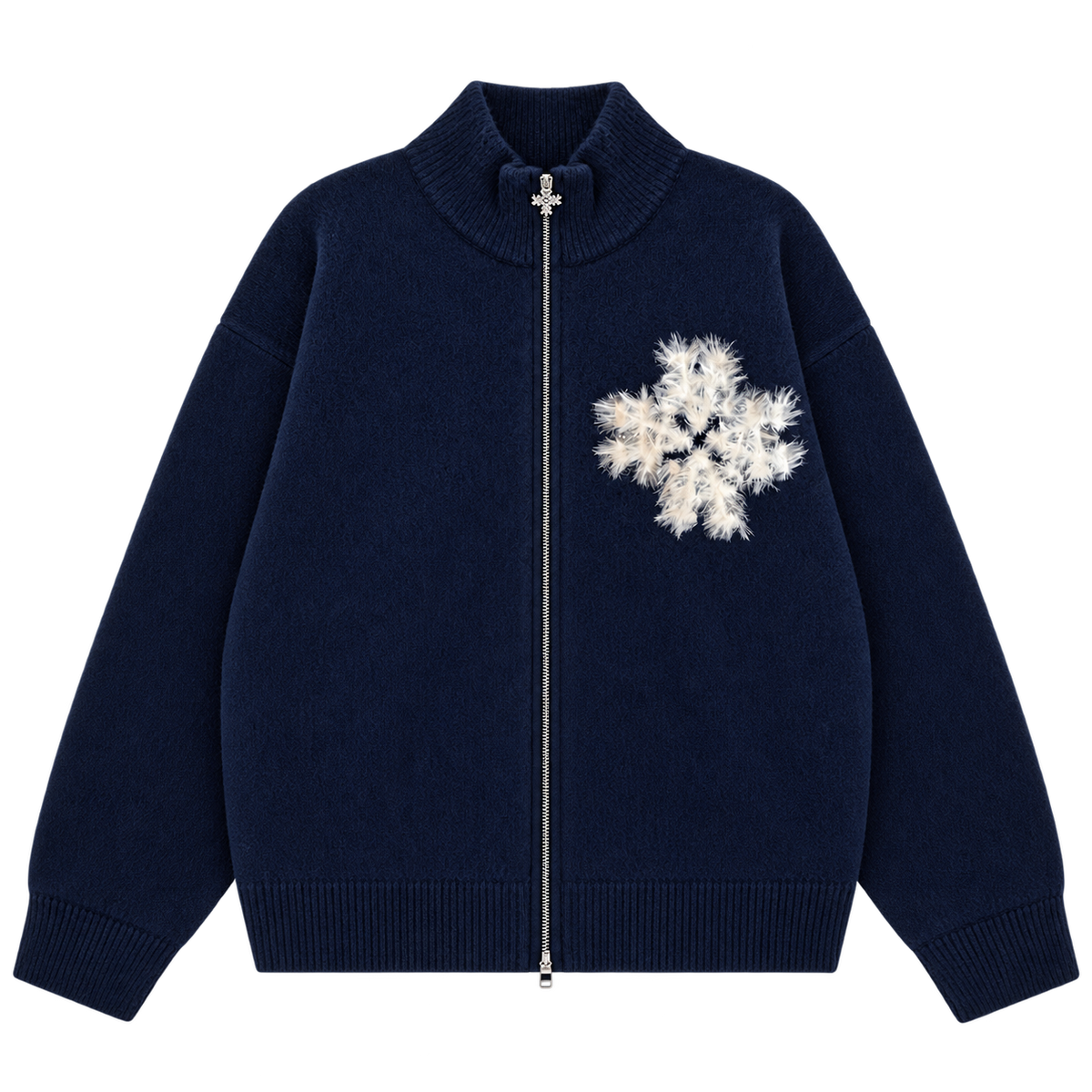 Sweat zippé en maille fluffy monogramme signature navy