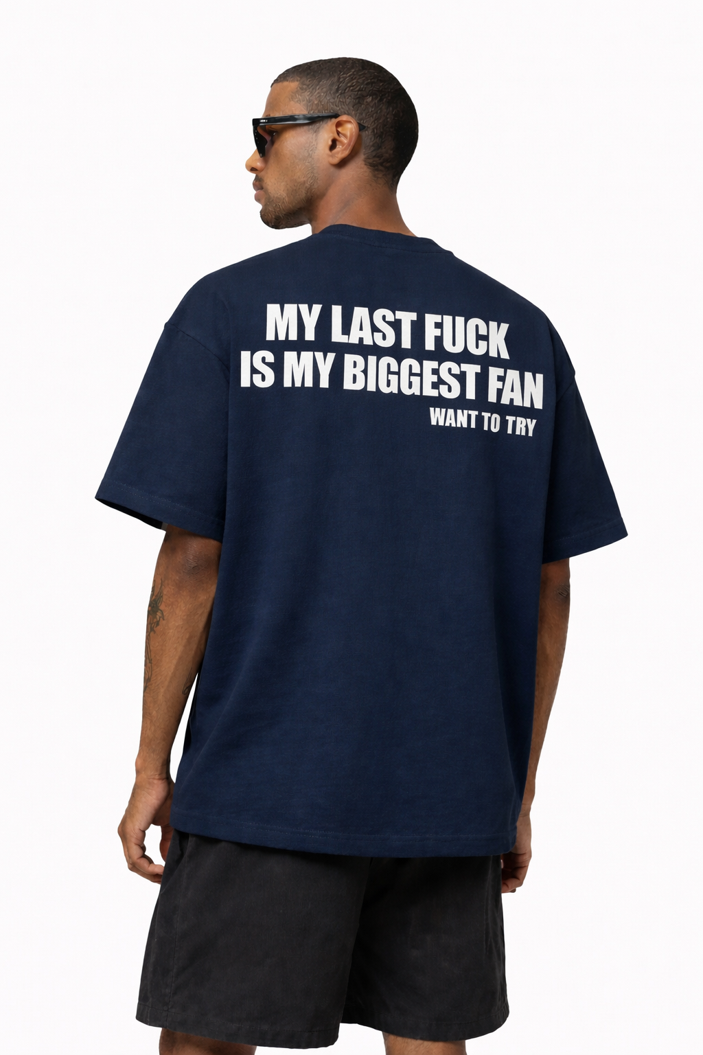 T-Shirt Boxy  Bleu Marine My Last F*ck Is My Biggest Fan