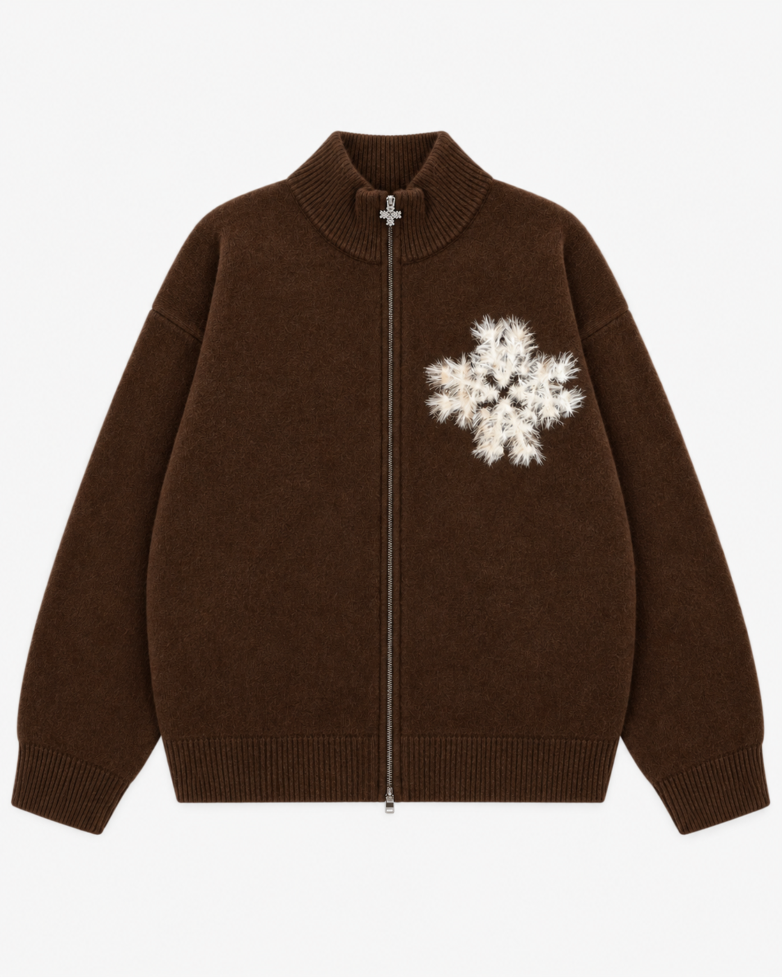 Sweat zippé en maille fluffy monogramme signature marron