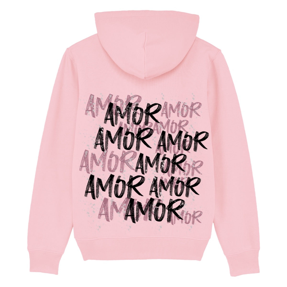 Hoodie rose ATNT Paris dos à plat, motif AMOR en typographie artistique, esprit streetwear