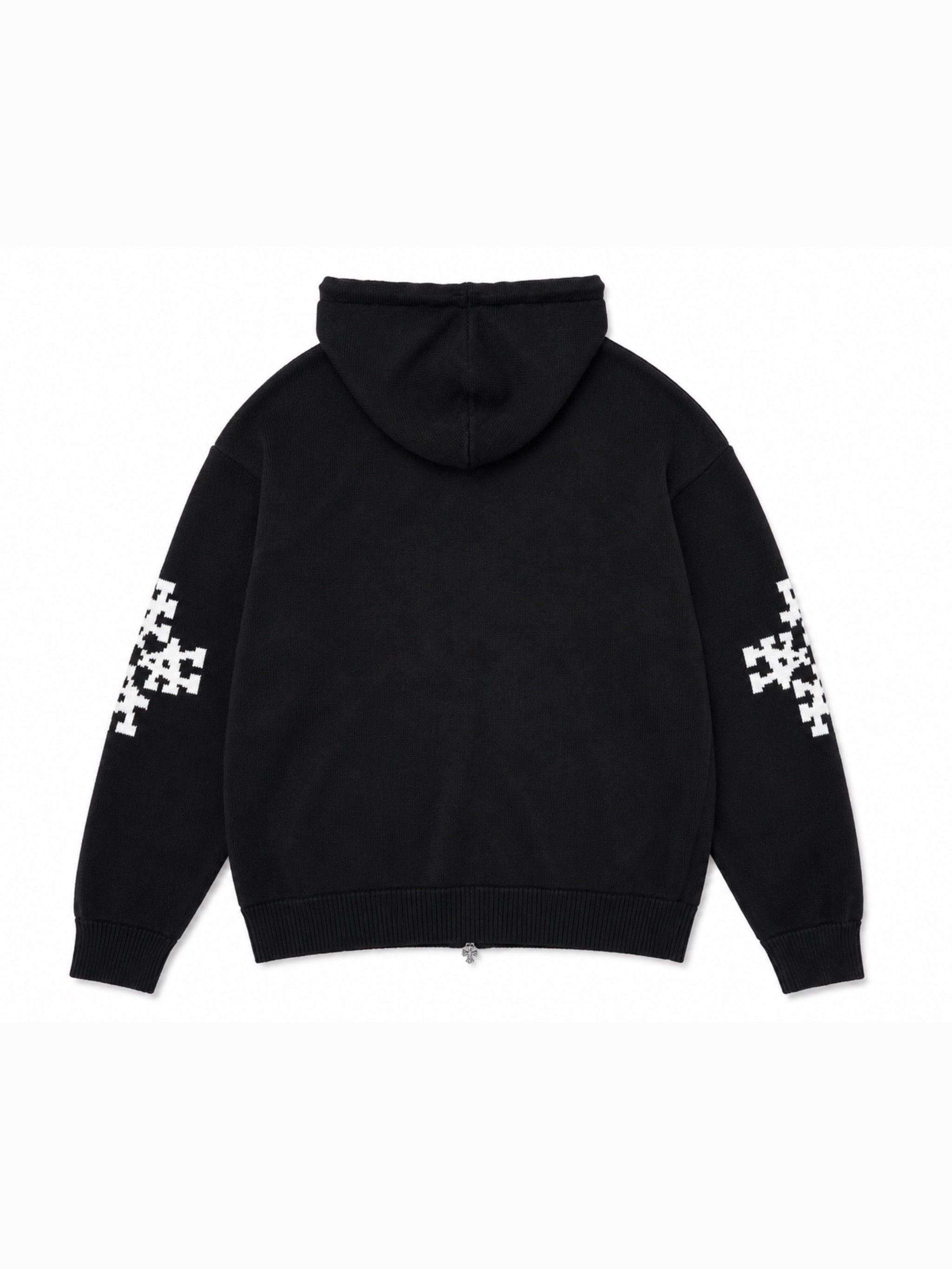 Hoodie Zippé Maille Épaisse Emblème – Noir