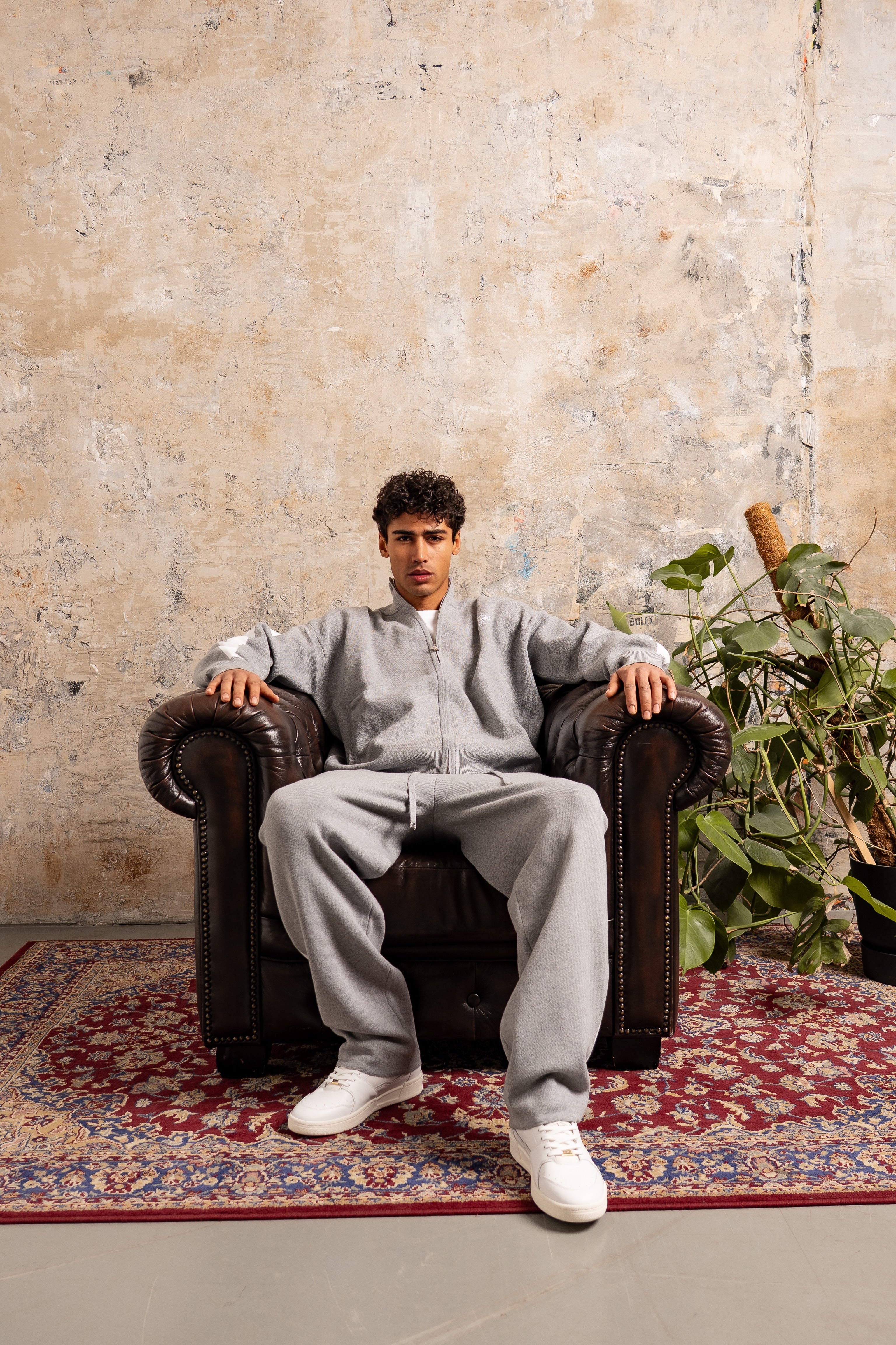 Veste Knitted Gris Signature rayures latérales