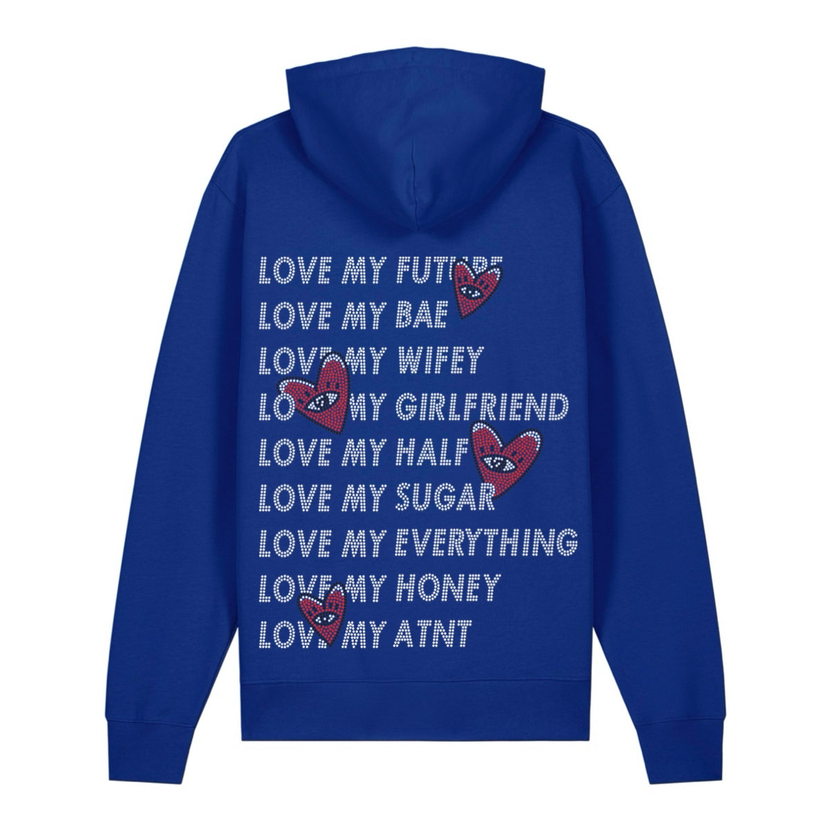 Sweat Capuche Bleu Roi Love heart Strass