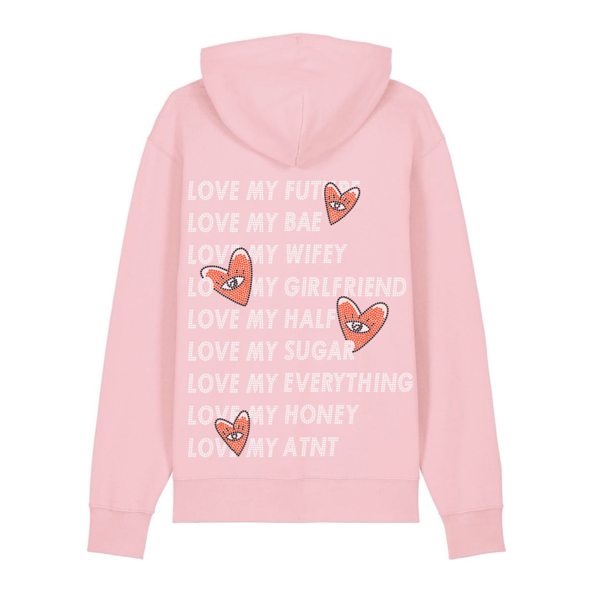 Sweat Capuche Rose Clair Love heart Strass