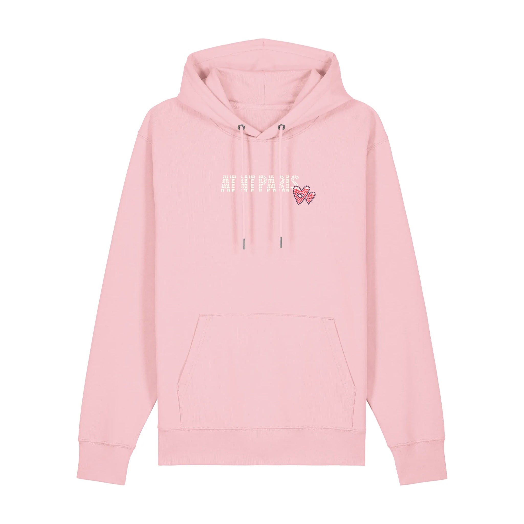 Sweat Capuche Rose Clair Love heart Strass