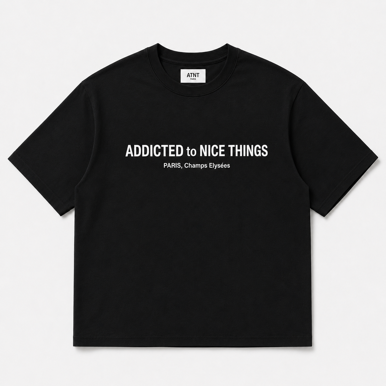 T-shirt noir ATNT Paris French Logo Luxury avec slogan blanc