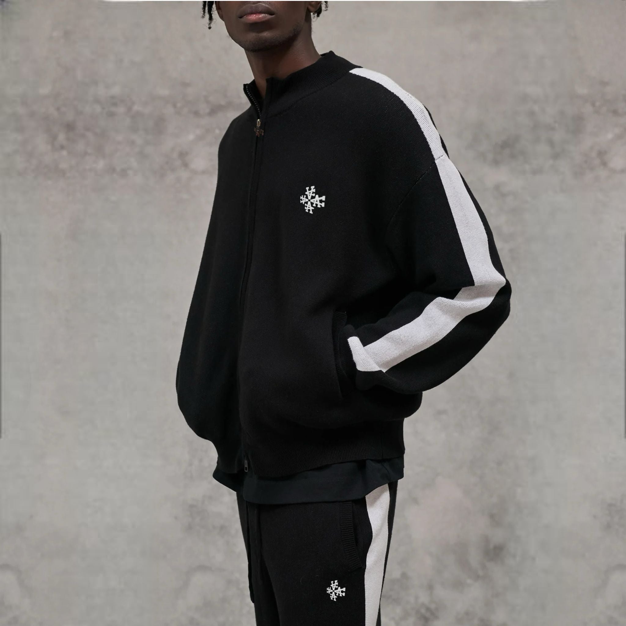 Veste Knitted Noir Signature rayures latérales