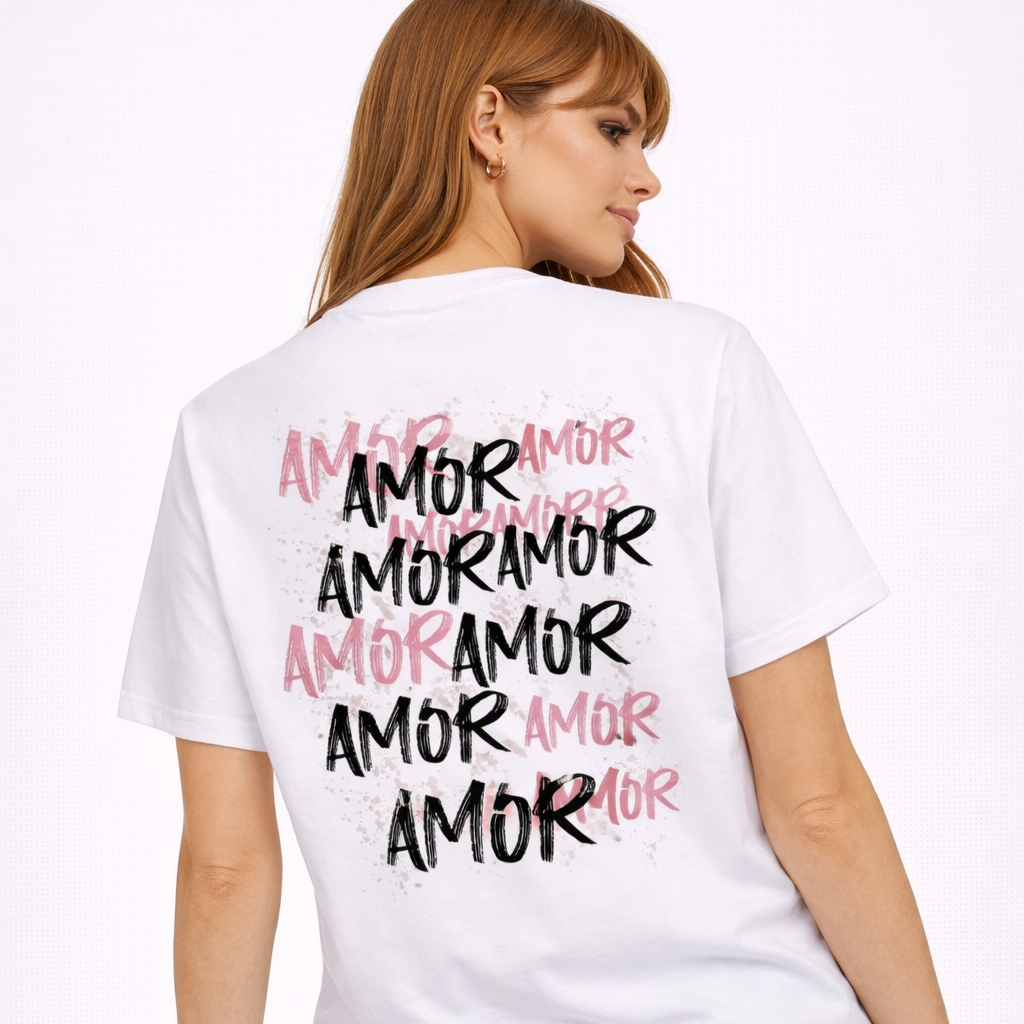 Amor t-shirt unisexe blanc ATNT PARIS, porté, vue de dos.
