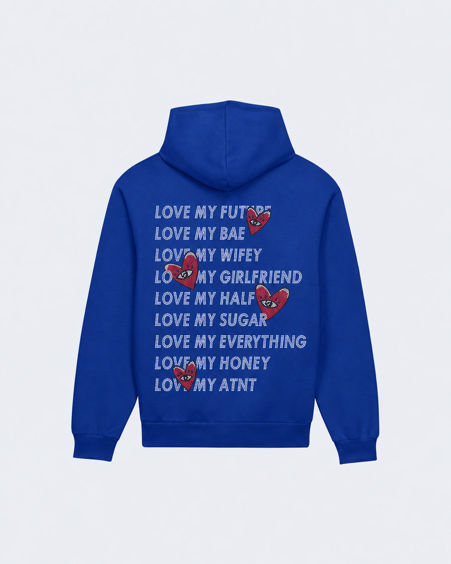 Sweat Capuche Bleu Roi Love heart Strass