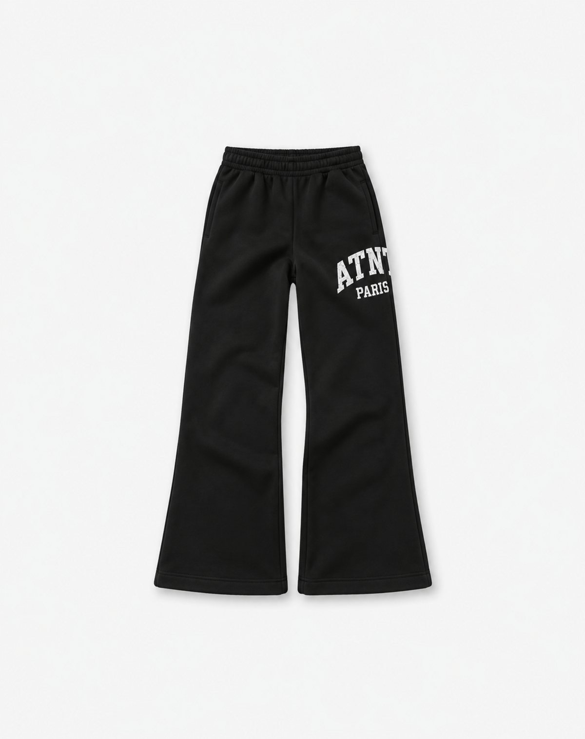 Jogging femme ATNT PARIS noir, mockup face, fond gris neutre
