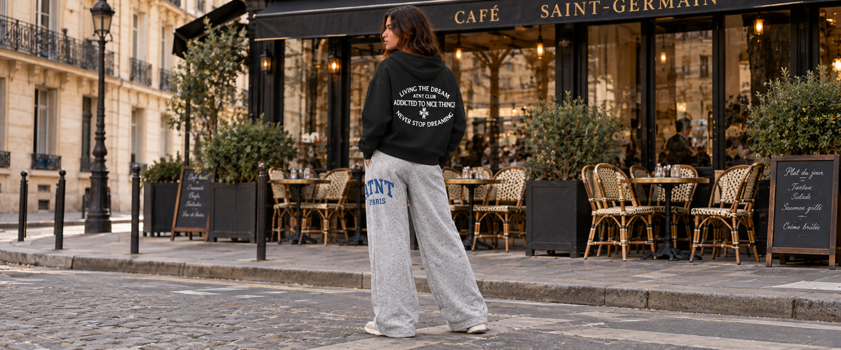 Gilet zippé Noir Never Stop Dreaming avec jogging wide leg Heather Grey — tenue à Paris