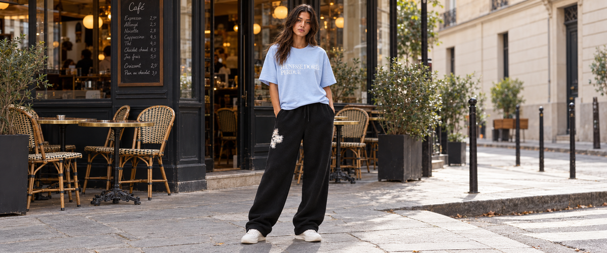 T-shirt Bleu Ciel « Jeunesse Dorée Perdue » – ATNT Paris — tenue portée à Paris