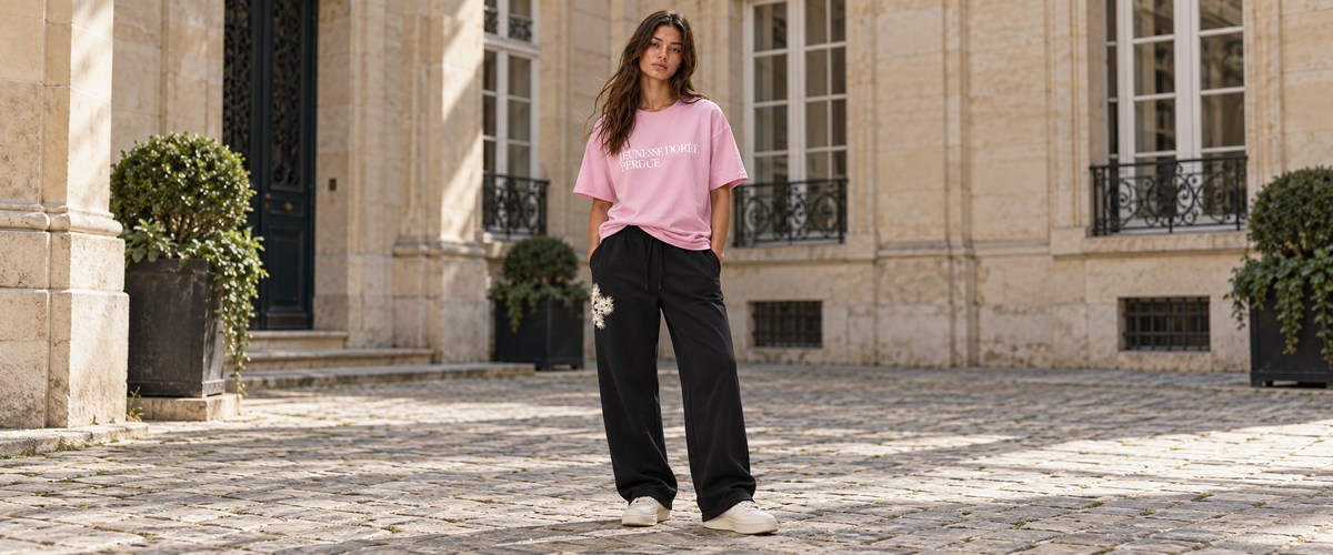 T-shirt Rose « Jeunesse Dorée Perdue » – ATNT Paris — tenue portée à Paris