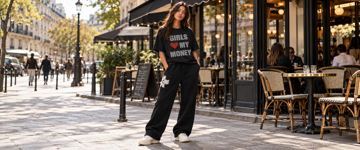 T-shirt Noir « Girls Love My Money » – ATNT Paris — tenue portée à Paris