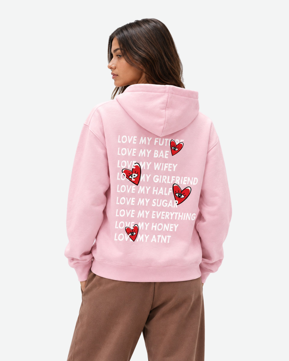 ATNT Paris — Love Heart rose clair porté en studio naturel — dos, plan rapproché — Pack studio naturel — 1920 × 2400 px