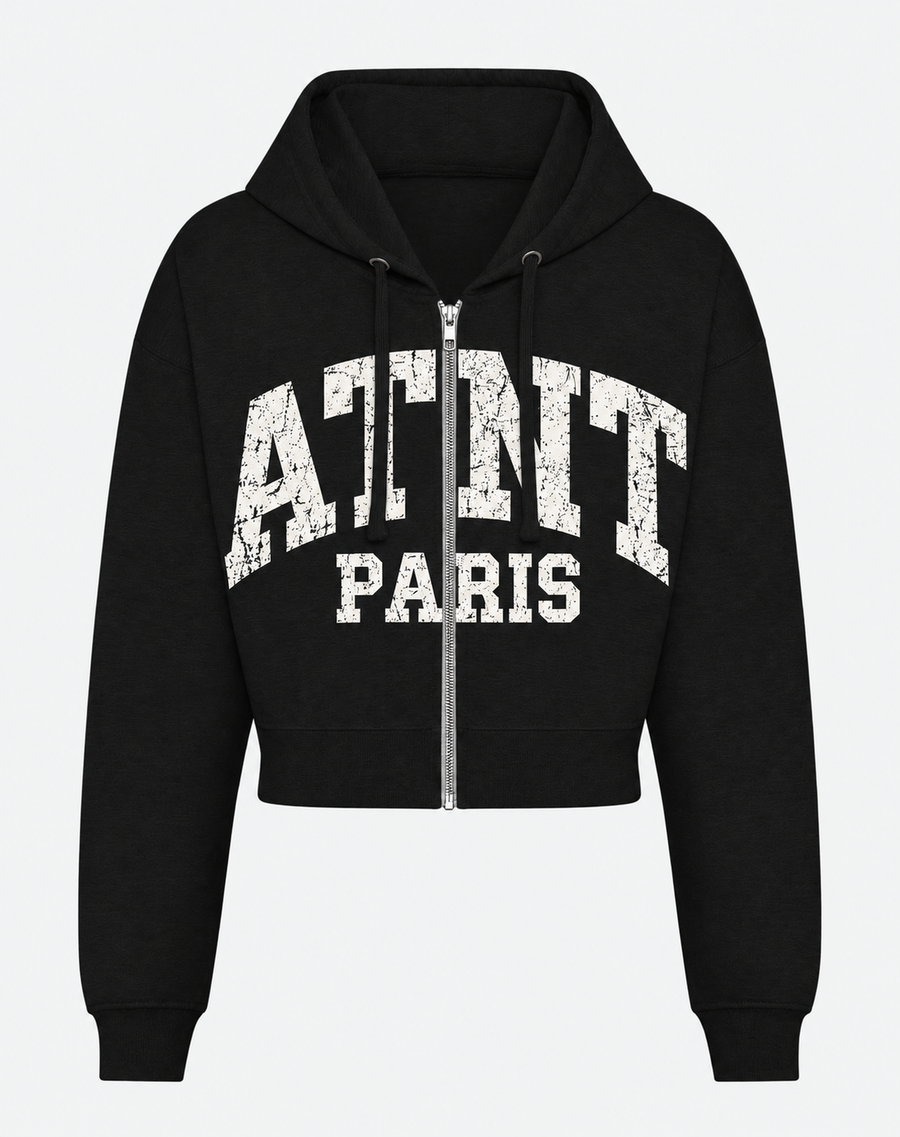 Sweat Crop Zippé Femme Used Noir