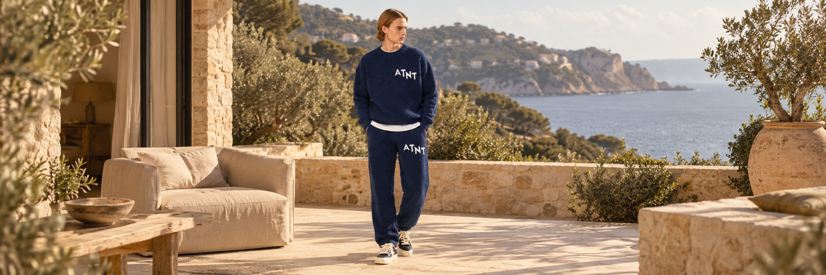 Ensemble effet cachemire bleu marine ATNT PARIS, lifestyle vacances