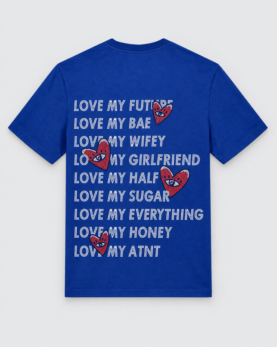 t-shirt Bleu unisexe Love heart Strass
