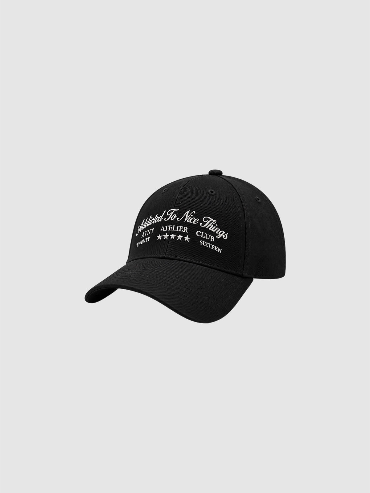 Casquette baseball addicted to Nice Things noire ATNT PARIS, vue de trois quarts.