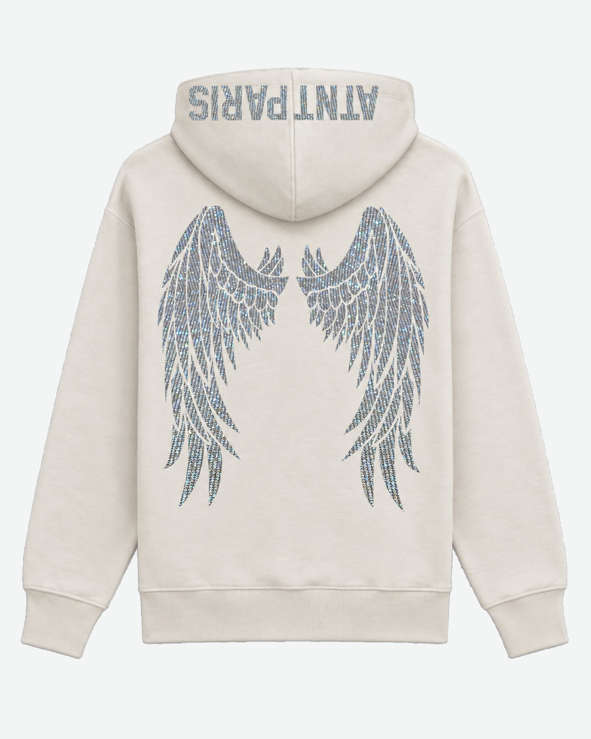 Sweat à Capuche Blanc Dark Angel Strass – ATNT Paris — vue de dos, fond gris clair #F3F4F4