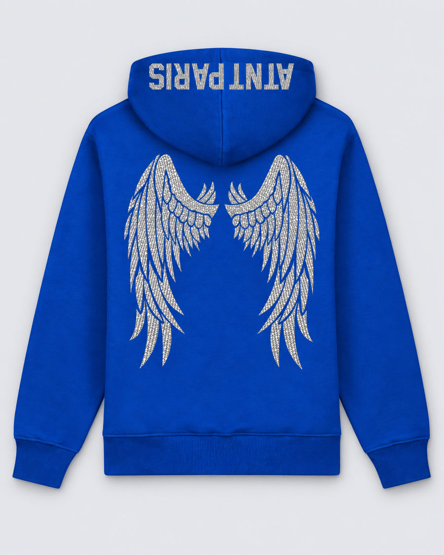 Sweat à Capuche Bleu Roi Dark Angel Strass – ATNT Paris