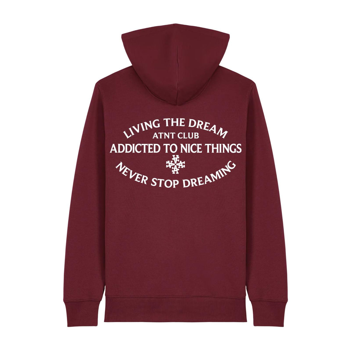 Gilet zippé bordeaux Never Stop Dreaming ATNT PARIS, vue de dos.