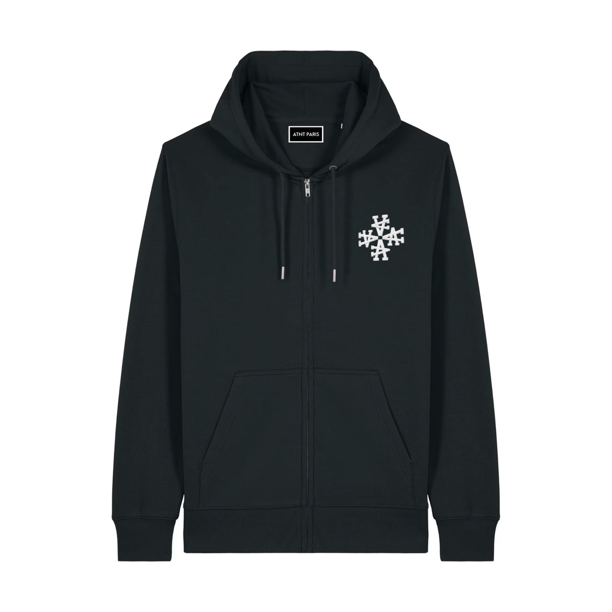Gilet zippé signature noir ATNT PARIS, vue de face.